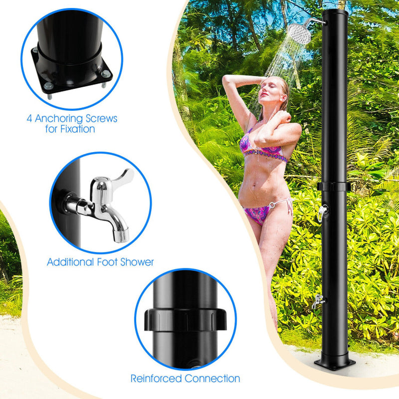 Professional title: "Solar-Heated Outdoor Shower with Free-Rotating Shower Head - Black, 7.2 Feet"