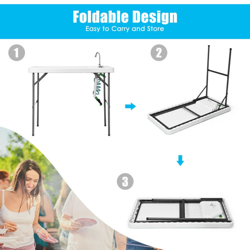 Professional title: ```Portable Camping Table with Folding Sink Faucet and Sprayer```