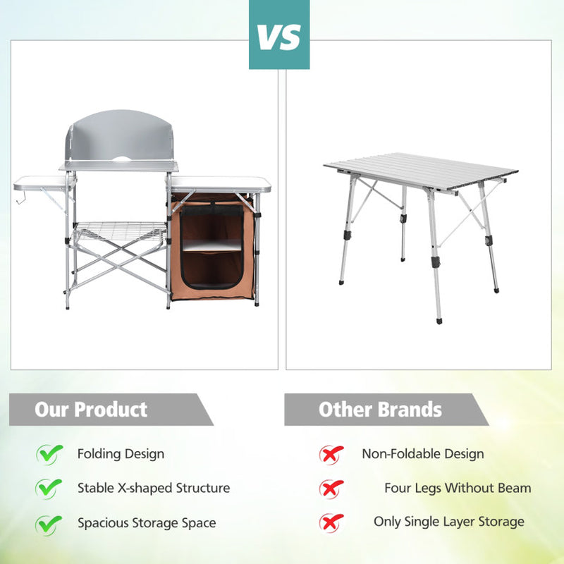 Professional title: "Portable Outdoor Grilling Table with Foldable Design and Windscreen Bag"