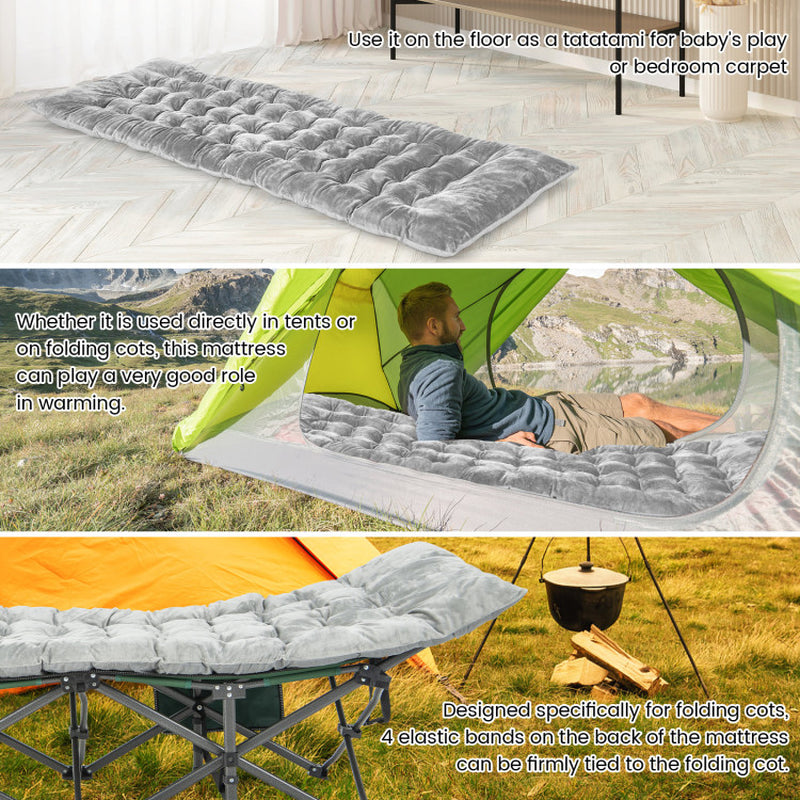 Professional title: ```Gray Camping Cot Pads, 75 X 27.5 Inches, Soft and Breathable Crystal Velvet```