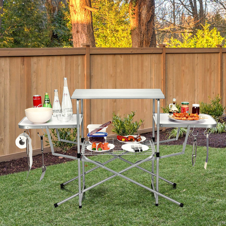 Professional title: ```Portable Outdoor BBQ Table with Folding Design```