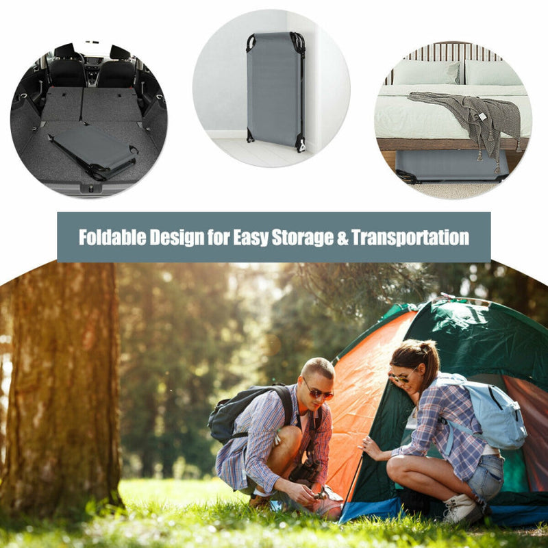 Professional title: ```Portable Folding Outdoor Camping Bed - Gray, Ideal for Sleeping, Hiking, and Travel```