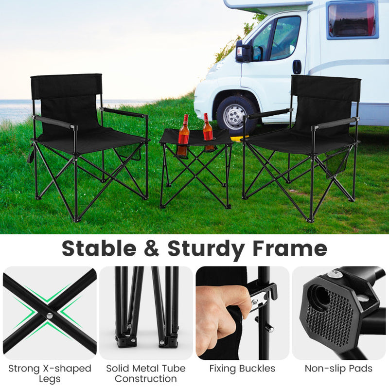 Professional title: "Portable Outdoor Camping Chairs and Table Set in Black with Carrying Bag"