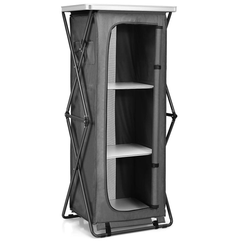 Professional title: "Portable Camping Storage Cabinet with Three Shelves and Travel Bag - Large"