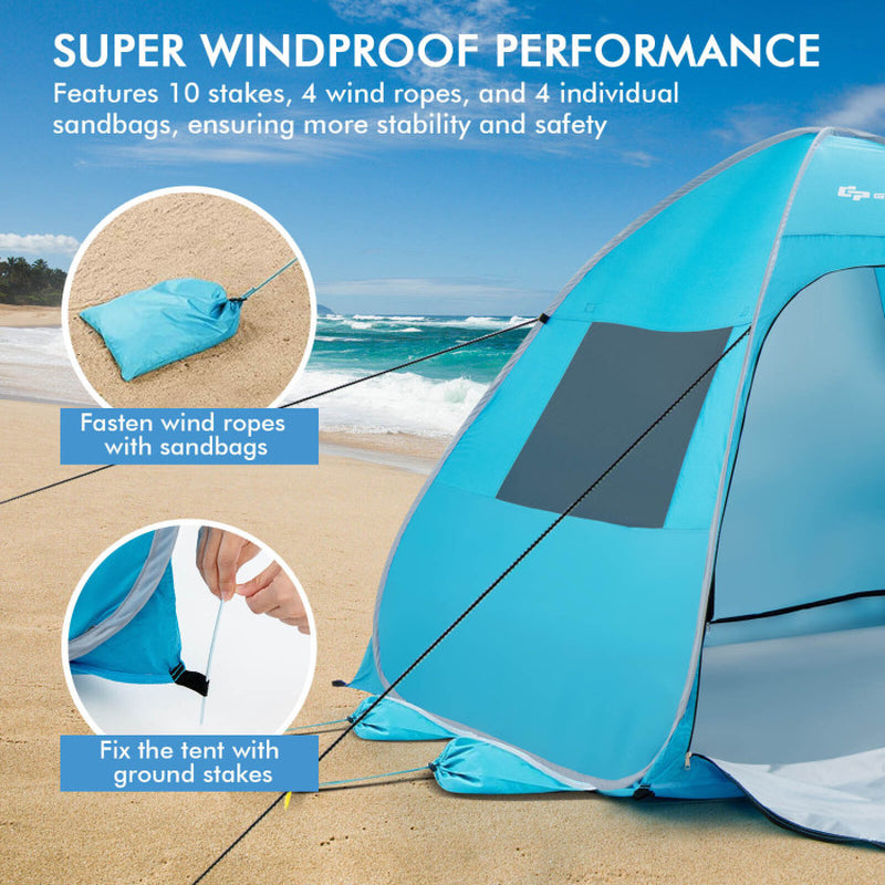 Professional title: "Blue Automatic Pop-Up Beach Tent with Carrying Bag"