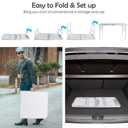 Professional title: "Pair of Folding Picinic Utility Tables with Convenient Carrying Handle in White"