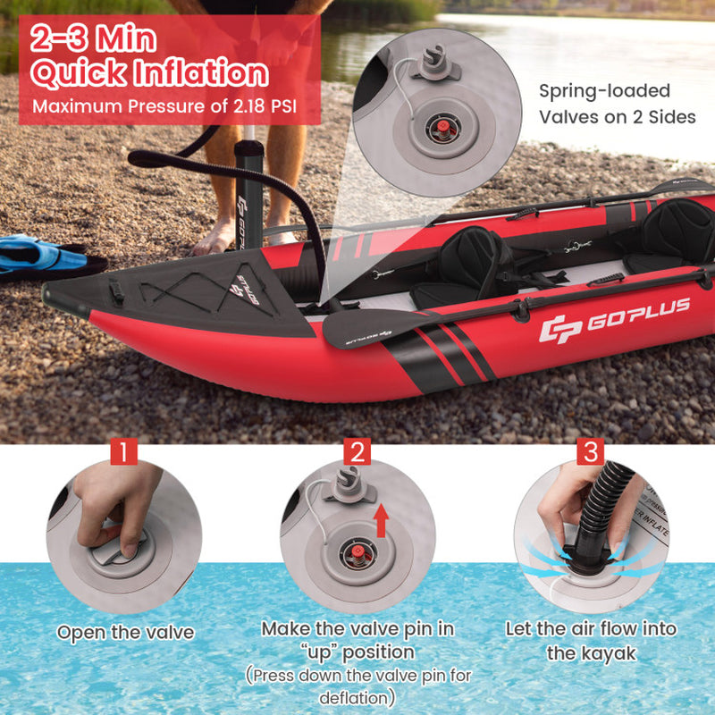 Professional title: "2-Person Inflatable Kayak Set with Aluminum Oars and Repair Kit in Red"