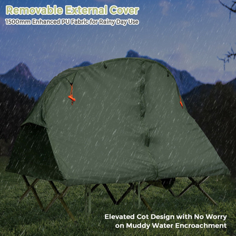 Professional title: "Gray 2-Person Outdoor Camping Tent with External Cover"