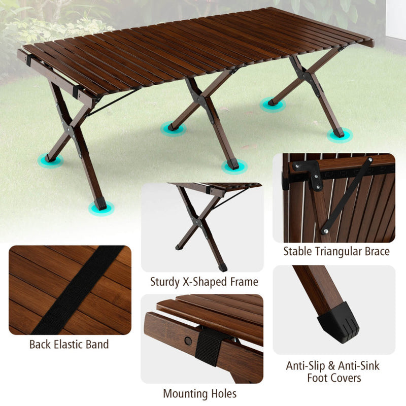 Professional title: "Foldable Picinic Table Set with Carry Bag - Ideal for Camping and BBQ in Brown"