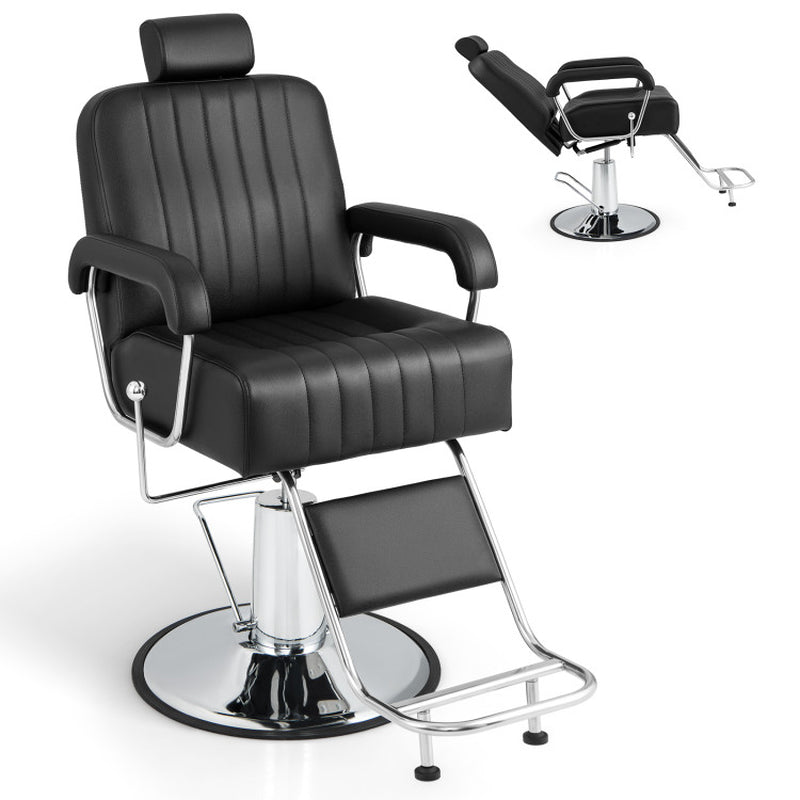 Professional title: "Black Salon Hydraulic Barber Chair with 360-Degree Swivel, Adjustable Headrest, and Reclining Backrest"