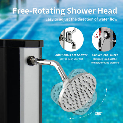 Professional title: "9.3 Gallon Solar Heated Shower with Adjustable Shower Head and Foot Tap, 7.2 Feet"