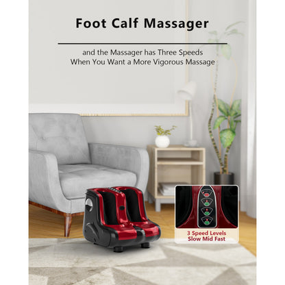 Foot and Calf Massager with Heat Vibration Deep Kneading and Shiatsu Red