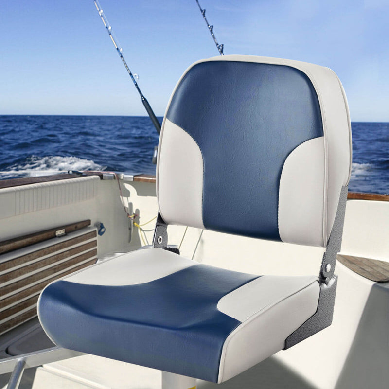 Professional title: "Set of 2 Low Back Boat Seats with Sponge Padding, Aluminum Hinges - Blue"