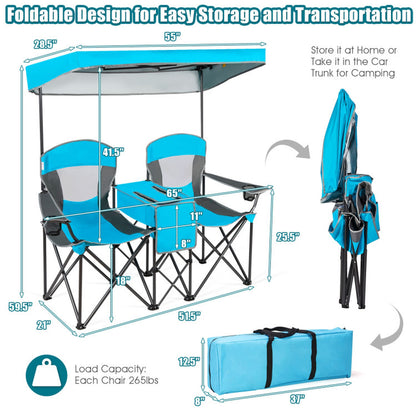 Professional Title: "Turquoise Portable Folding Camping Canopy Chairs with Cup Holder"