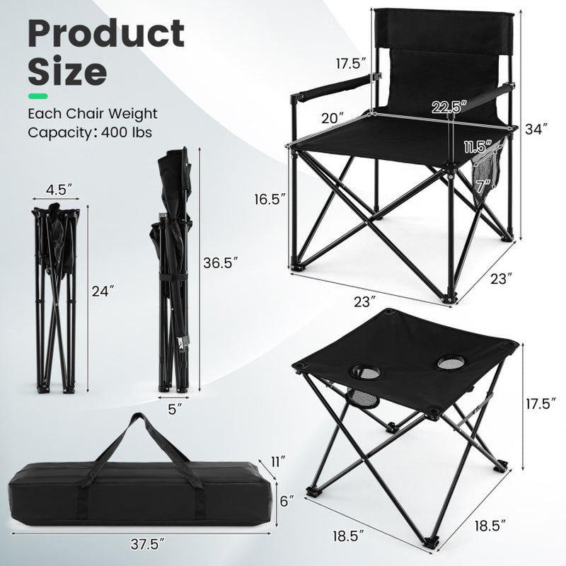 Professional title: "Portable Outdoor Camping Chairs and Table Set in Black with Carrying Bag"