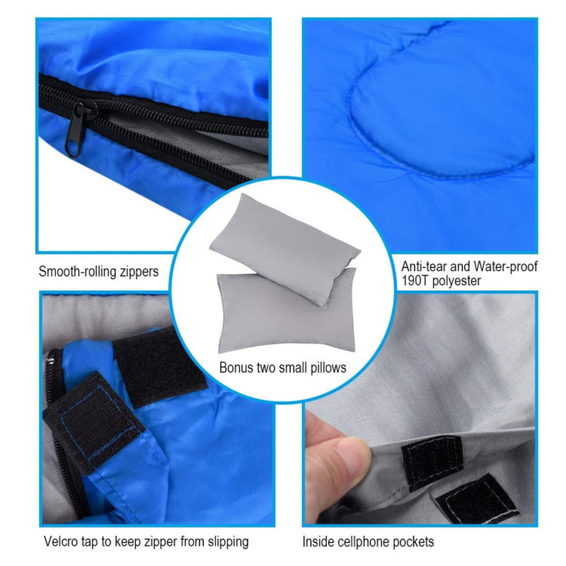 Professional title: "Two-Person Waterproof Sleeping Bag Set with Two Pillows in Blue"