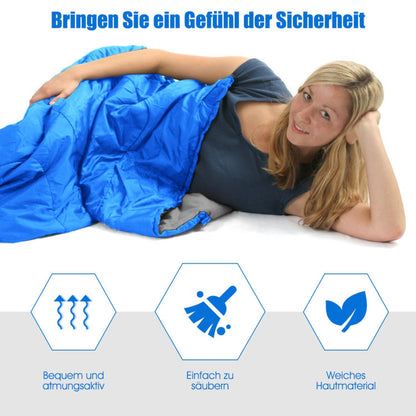 Professional title: "Two-Person Waterproof Sleeping Bag Set with Two Pillows in Blue"