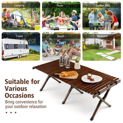 Professional title: "Foldable Picinic Table Set with Carry Bag - Ideal for Camping and BBQ in Brown"