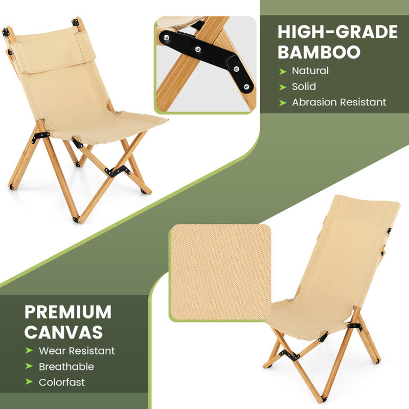 Professional rewrite: 
```Natural Bamboo Folding Camping Chair with Two-Level Adjustable Backrest```