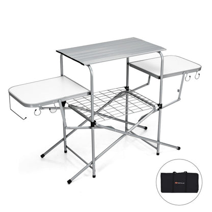 Professional title: ```Portable Outdoor BBQ Table with Folding Design```