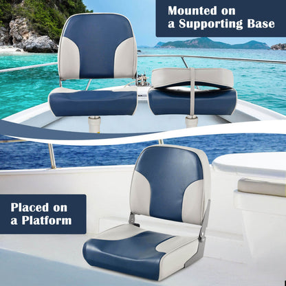 Professional title: "Set of 2 Low Back Boat Seats with Sponge Padding, Aluminum Hinges - Blue"