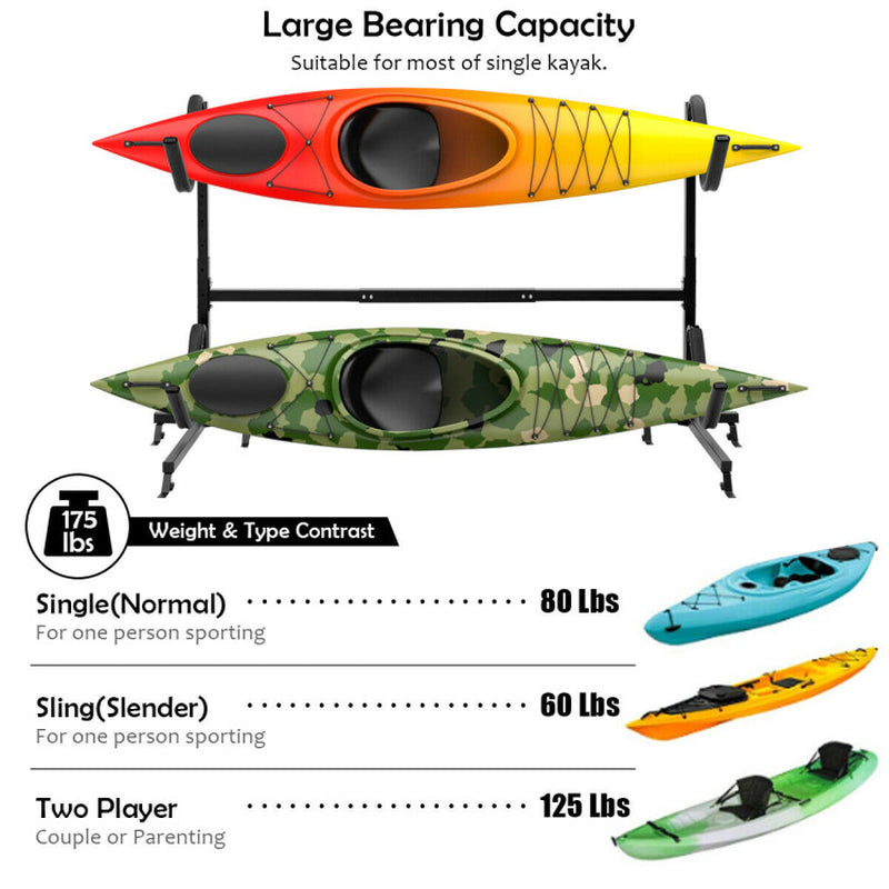 Professional rewrite: ```Dual Kayak Storage Rack with Adjustable Height - Freestanding```