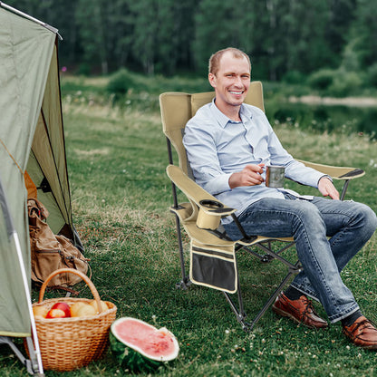 Professional title: "Khaki Camping Lounge Chair with Detachable Footrest and Adjustable Backrest"