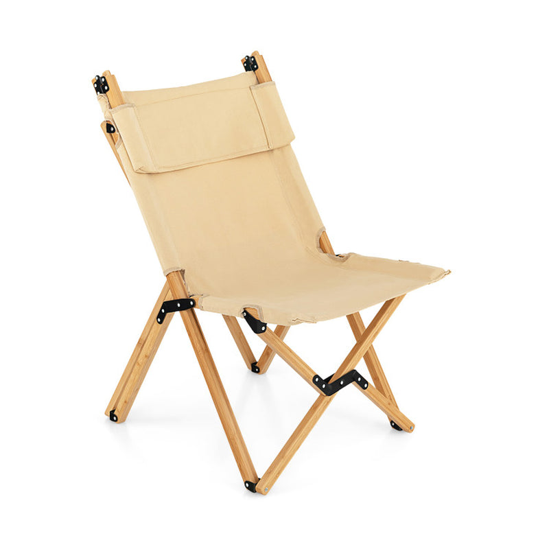 Professional rewrite: 
```Natural Bamboo Folding Camping Chair with Two-Level Adjustable Backrest```