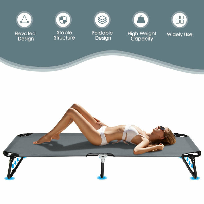 Professional title: ```Portable Folding Outdoor Camping Bed - Gray, Ideal for Sleeping, Hiking, and Travel```