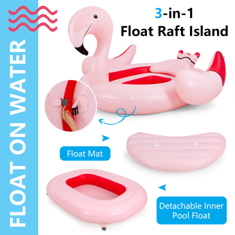 Professional title: "Inflatable Flamingo Floating Island for 6 People with Cup Holders, Ideal for Pool and River Use"