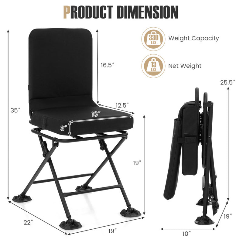 Professional title: "Black Swivel Folding Chair with Backrest and Padded Cushion"