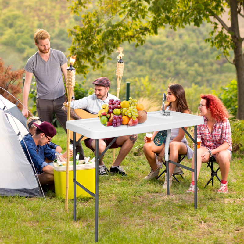 Professional title: ```Portable Camping Table with Folding Sink Faucet and Sprayer```