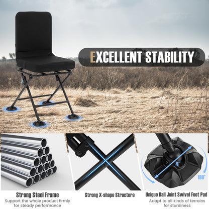 Professional title: "Black Swivel Folding Chair with Backrest and Padded Cushion"