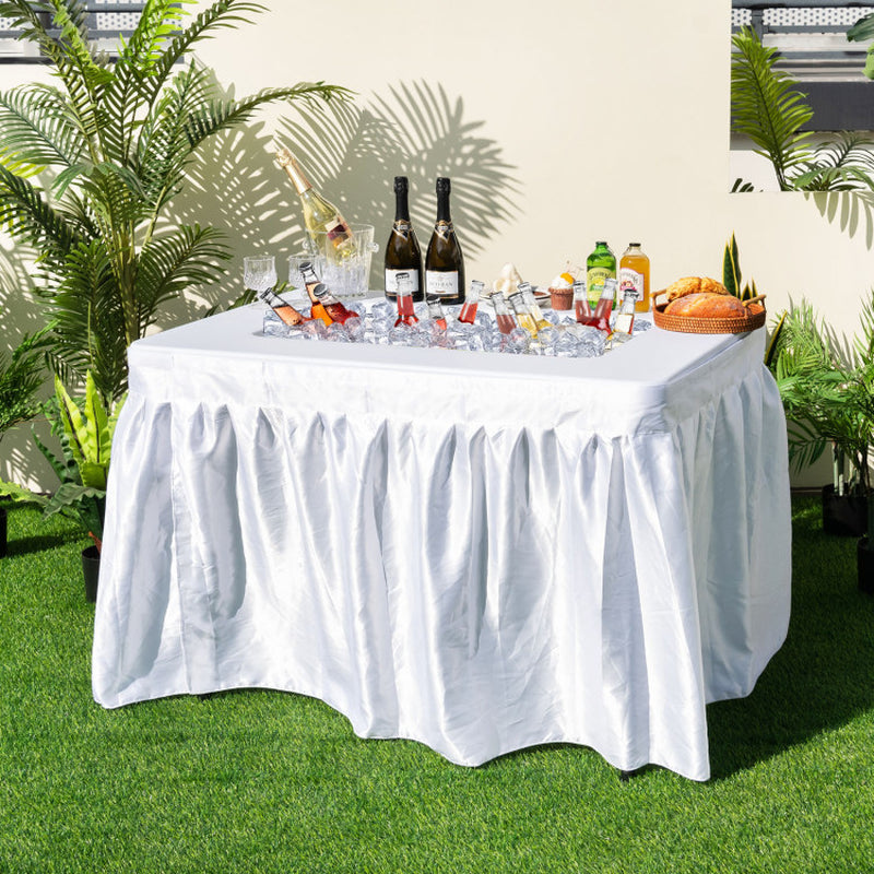 Professional title: "Portable 4-Foot Folding Ice Bin Table with Skirt for Outdoor Events - White"