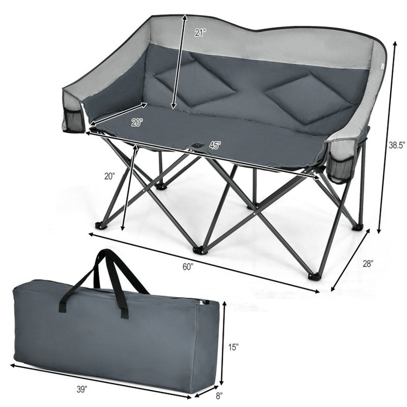 Professional title: "Gray Folding Camping Chair with Storage Bags and Padded Backrest"