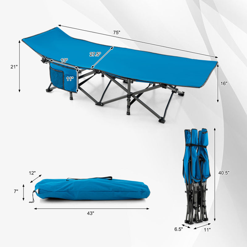 Professional title: "Portable Folding Camping Cot in Blue with Carry Bag"