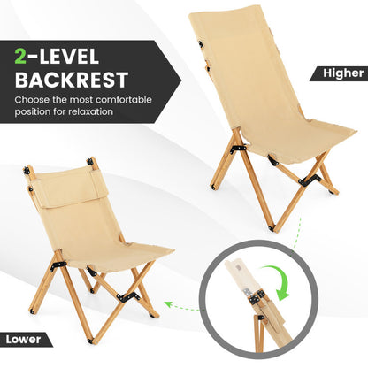 Professional rewrite: 
```Natural Bamboo Folding Camping Chair with Two-Level Adjustable Backrest```