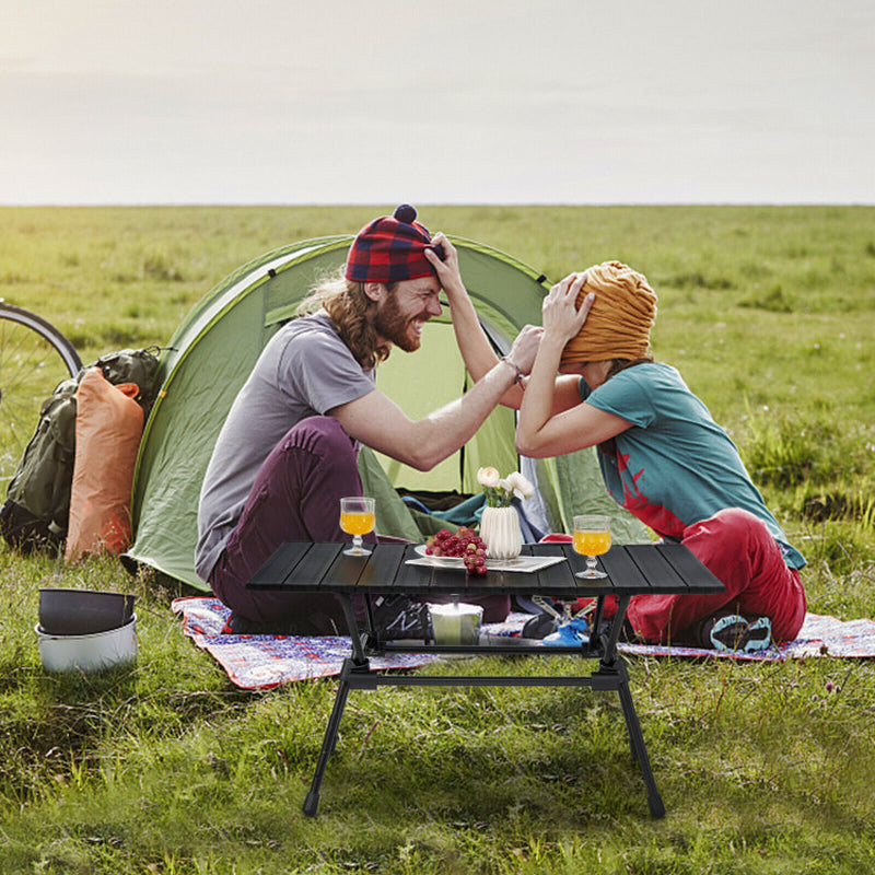 Professional title: ```Portable Heavy-Duty Aluminum Camping Table with Carrying Bag in Silver```