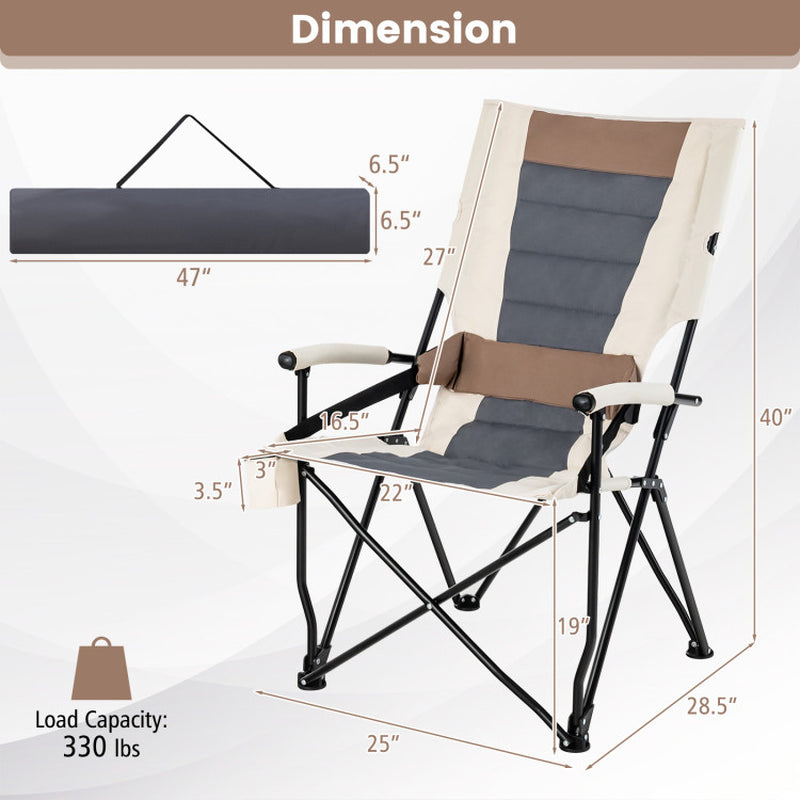 Professional title: ```Portable Camping Chair with Armrest, Cup Holder, and Lumbar Support Pillow```