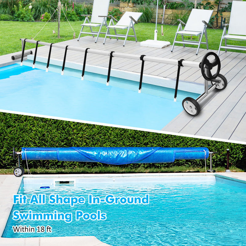 Professional title: "Aluminum In-Ground Swimming Pool Cover Reel Set for 18 Ft Solar Covers"