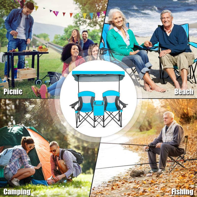 Professional Title: "Turquoise Portable Folding Camping Canopy Chairs with Cup Holder"