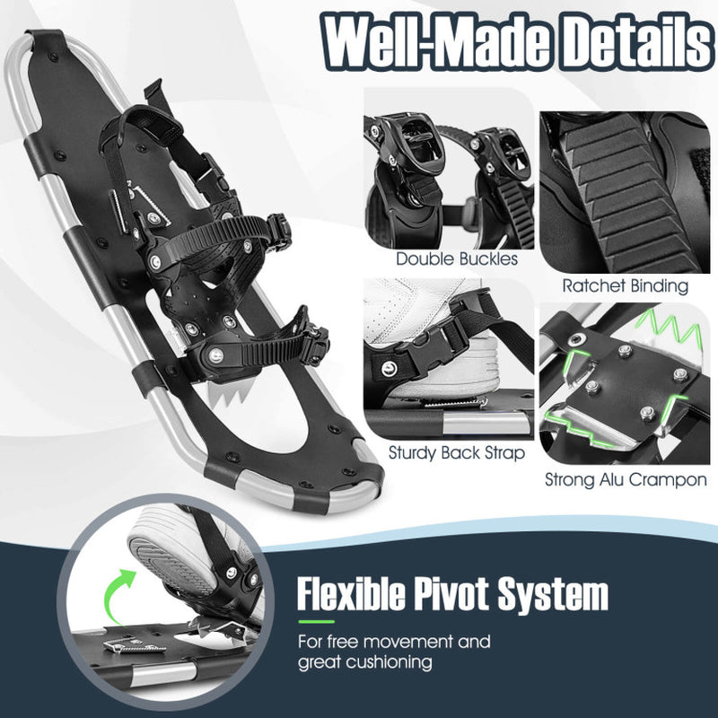 Professional title: "4-In-1 Lightweight Terrain Snowshoes with Flexible Pivot System - Available in 21, 25, and 30 Inches"