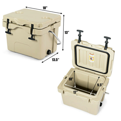 Professional title: "Portable Insulated Ice Cooler with 16 Quart Capacity, 24-Can Storage, and 2 Cup Holders in Khaki"