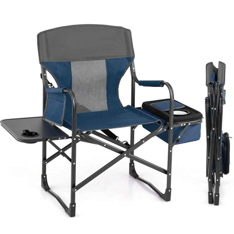 Professional title: "Black Folding Camping Director's Chair with Cooler Bag and Side Table"