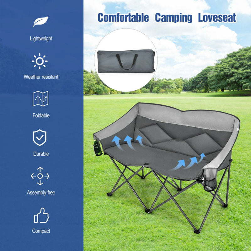 Professional title: "Gray Folding Camping Chair with Storage Bags and Padded Backrest"