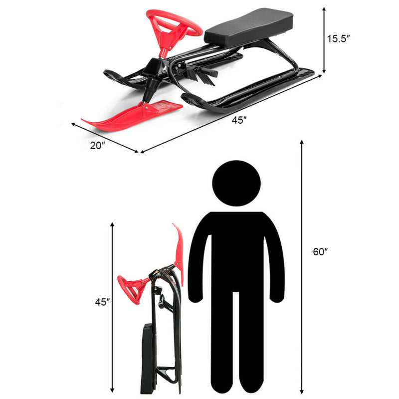 Professional title: "Children's Red Snow, Sand, and Grass Sled with Steering Wheel and Brakes"