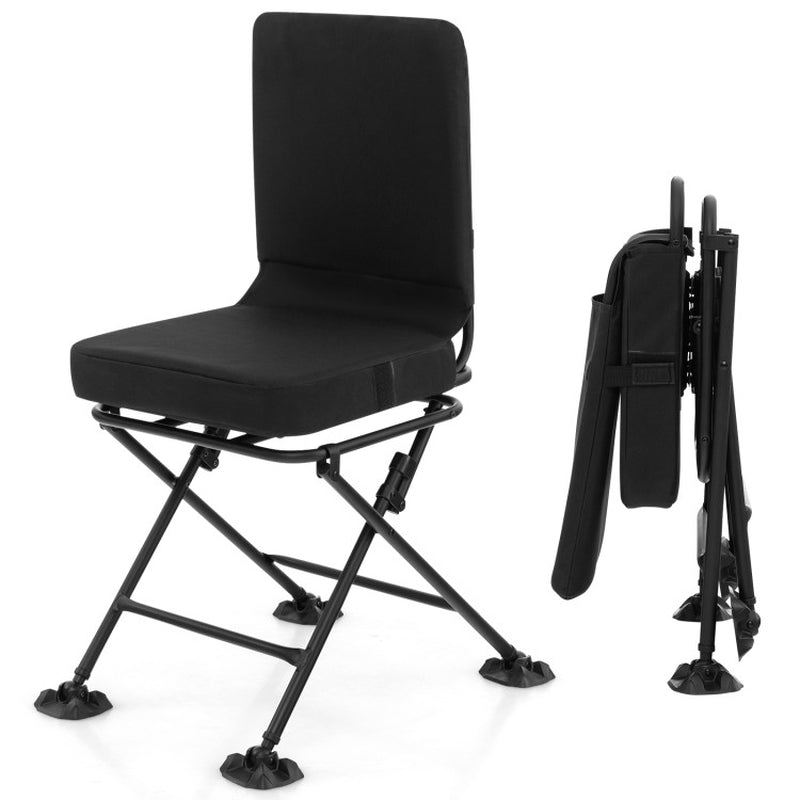 Professional title: "Black Swivel Folding Chair with Backrest and Padded Cushion"