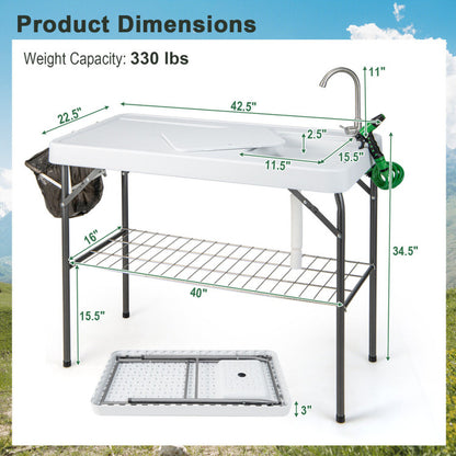 Professional title: "Portable Camping Fish Cleaning Table with Grid Rack and Faucet System"