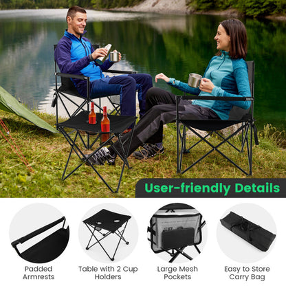 Professional title: "Portable Outdoor Camping Chairs and Table Set in Black with Carrying Bag"