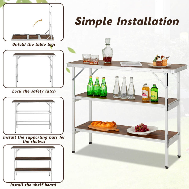 Professional title: "Portable Folding Camping Table with Dual Open Shelves for Outdoor BBQ - Black"